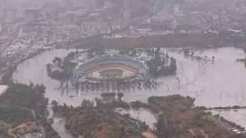 Dodger Stadium Flooded in Los Angeles After Tropical Storm Hilary Slams California