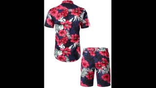 JOGAL Men's Flower Casual Short Sleeve Aloha Hawaiian Shirt