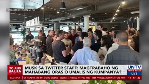 Twitter staff, pinapipili ni Musk kung magtatrabaho ng mas mahabang oras o umalis na lang