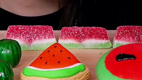Watermelon Desserts, Ice Cream, Cake, Macaron, Gummy Jelly #zoeyasmr #zoeymukbang #bigbites #mukbang
