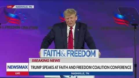 Trump praises the crowd's applause at the Faith and Freedom Coalition Conference in Nashville