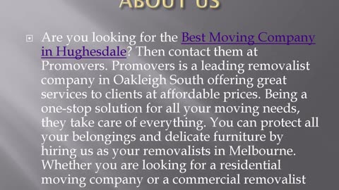 Best Moving Company in Hughesdale