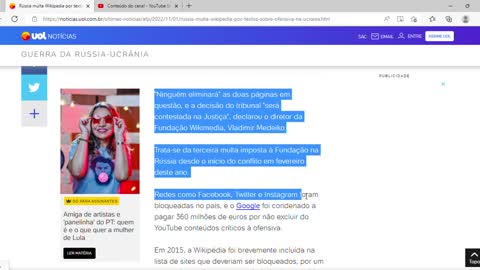 Rússia multa Wikipedia por textos sobre invasão da Ucrânia