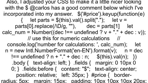 Format currency input field with dollar sign amp commas