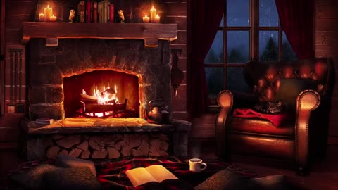 Stormy Night Cozy Cabin Ambience with Relaxing Rain and Fireplace Sounds for Sleeping and Reading