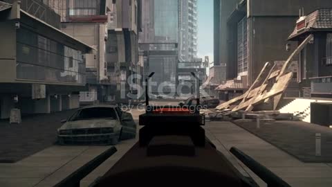 Fake 3D game. Sci-fi city shooter stock video