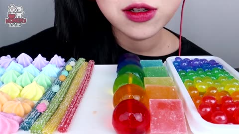 MOST POPULAR FOOD FOR ASMR *RAINBOW PARTY* POPPING BOBA, JEWELRY JELLY, GUMMY, COOKIES MUKBANG