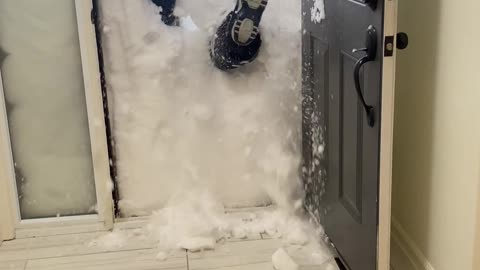 Jumping Through a Wall of Snow at the Door