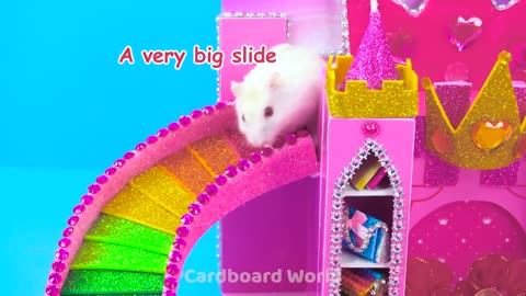 DIY Miniature Cardboard House # 440 ❤️ DIY Miniature Cutest Pink Bedroom with Rainbow Slide for Pet