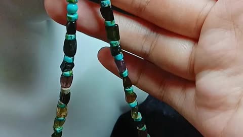 Natural turquoise roundle beads with blue stone pendant Vintage Style Jewelry 04