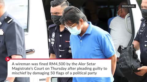 Wireman fined RM4,500 for damaging campaign flags of political party
