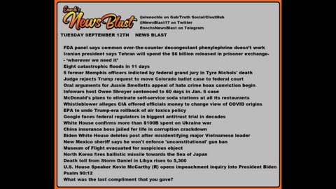 Tuesday, September 12, 2023 News Blast. #Enoch #NewsBlastReading #NBR