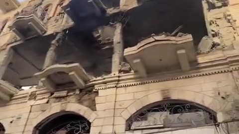 Footage shows the ancient Gaza municipality building, partially damaged