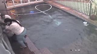 Woman Falls Backwards Into Pool