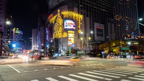 Seoul Street Night Neon Traffic Lights Road Cars 4K