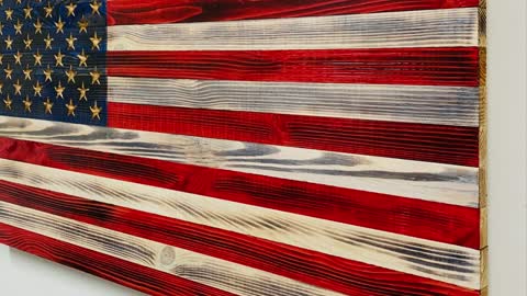 Handmade Red White and Blue Wooden American Flag
