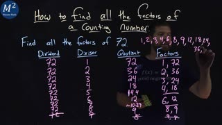 How to find all the Factors of a Counting Number | Find the Factors of 72 | Minute Math