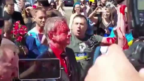 Russian ambassador Sergey Andreev was hit with red paint