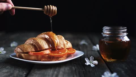 Honey on croissant bread is sweeter