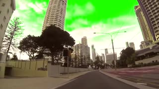 Green Screen Car Roaring through City Including engine Noises for Creators