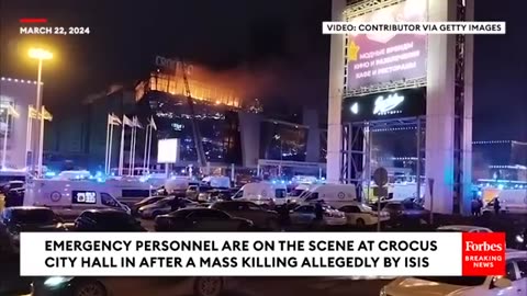 Emergency Personnel Are On The Scene At Crocus City Hall In After A Mass Killing Allegedly By ISIS