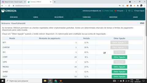 Ganhando criptomoedas na Crex 24 e na faucetcrypto