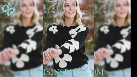 Round Neck Floral Pattern Color Contrast Design Long Sleeve Sweater #sweaters #sweater