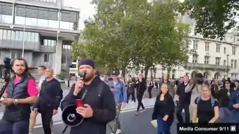 London. Protesters marching. If you are still wearing a mask you have been broken.