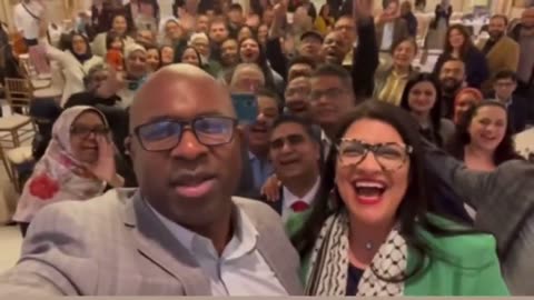 reps. Jamaal Bowman and Rashida Tlaib chant “Free free Palestine.”