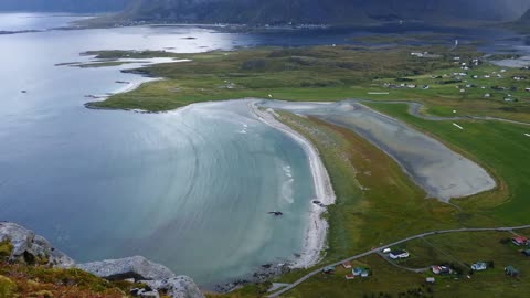 beach and bay around fredvang in norway