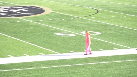 10 Year old Jackie does Cartwheel gymnastics on Football Field