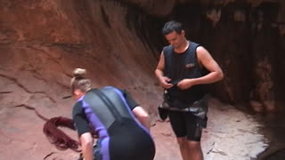 Brian and Brittany canyoneering in Zion National Park's Pine Creek Canyon