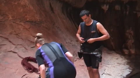 Brian and Brittany canyoneering in Zion National Park's Pine Creek Canyon