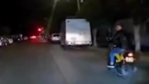 motorbike rider isn't watching where he is riding and pays for it.