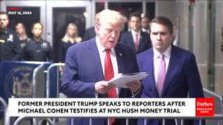President Trump speaks to reporters after a hearing in his NYC hush money trial.