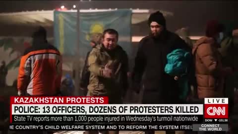 Dozens of protesters and 13 police officers killed in Kazakhstan protest