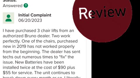 The BBB's 1-star review of Bruno (R) stairlifts