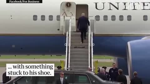 Donald Trump boards Air Force One with paper stuck to his shoe