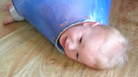 Baby Boy Stuck Backwards In Dog Cone