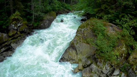 Strong current of a rapid river