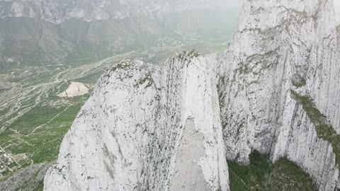 Aerial footage of white rocky Mountain