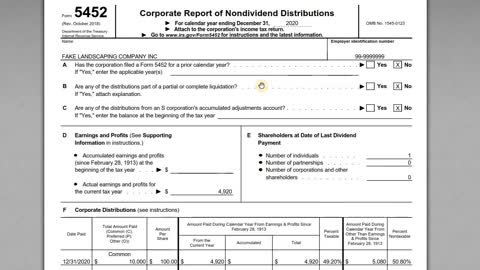 IRS Form 5452 - How to Report Nondividend Distributions for Your Corporation