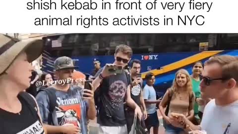 Based Man Eats Shushka Bob In Front Of Deranged Activists