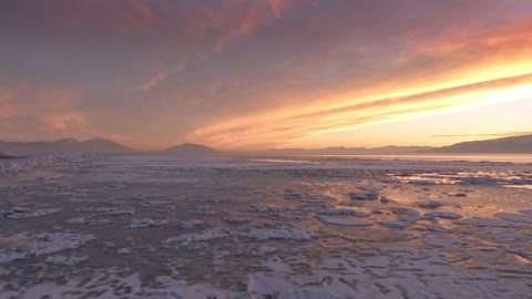 Ice on Utah Lake during Sunset