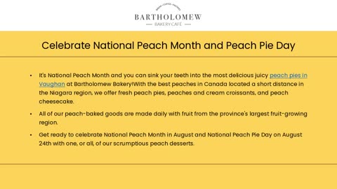 Celebrate National Peach Month and Peach Pie Day with Bartholomew Bakery