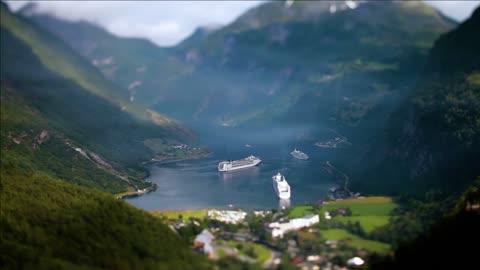 geiranger fjord norway tilt shift lens
