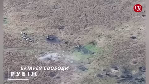 Remains of the destroyed convoy of Russian armored vehicles - drone image