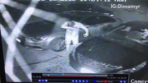 Security cam a drink explodes on a guy after leaving car