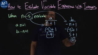 How to Evaluate Variable Expressions with Integers | Part 2 of 4 | When n=-5, evaluate n+1 and -n+1