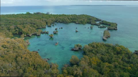 Drone captured beautiful footage of ship near island